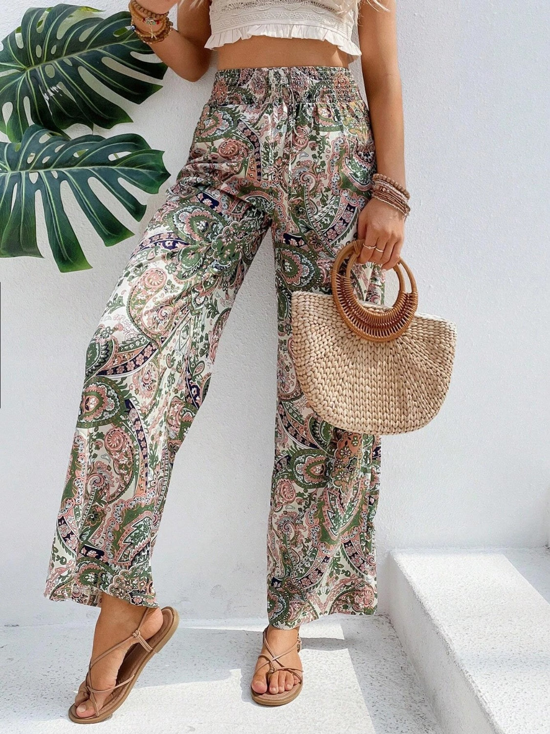 Pasley Print Wide Leg Pants In A Variety Of Colors