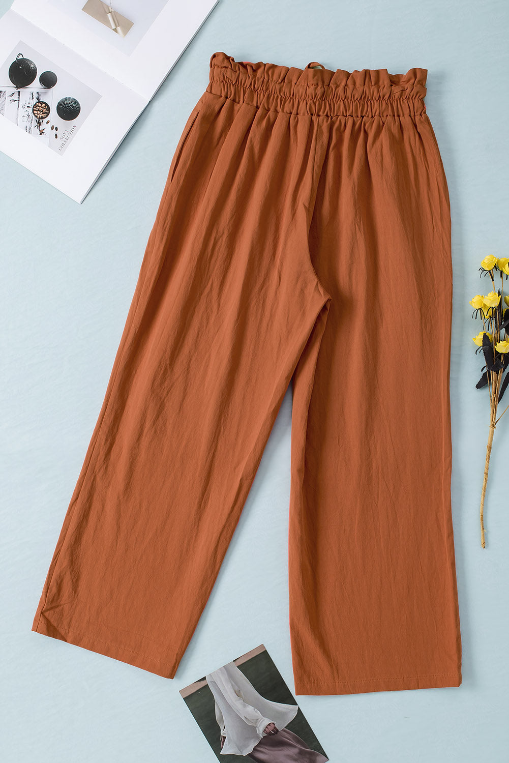 Drawstring Waist Wide Leg 3/4 Length Pants