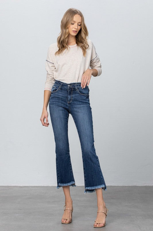 High Rise Stretch Frayed Hem Crop Jeans