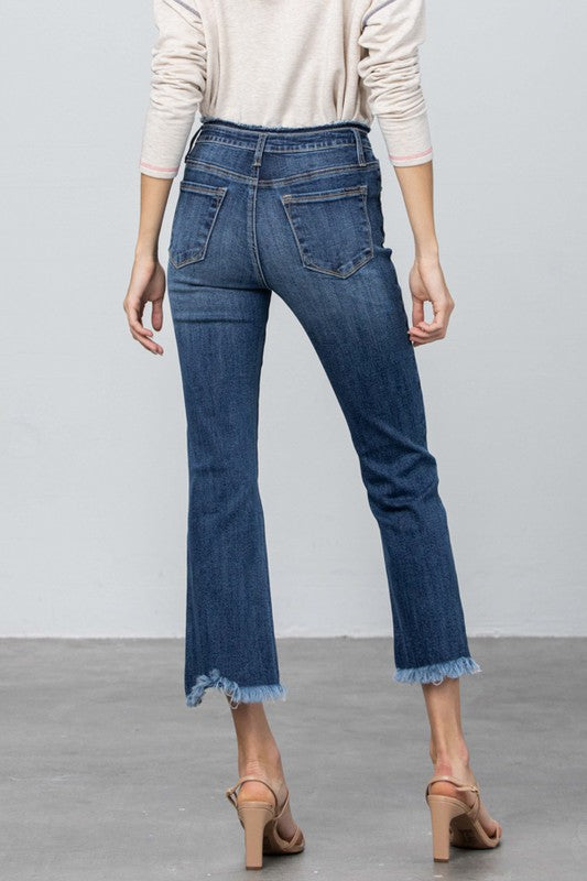 High Rise Stretch Frayed Hem Crop Jeans