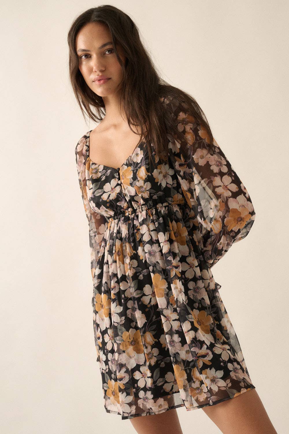Midnight Bloom Sweetheart Mini Dress