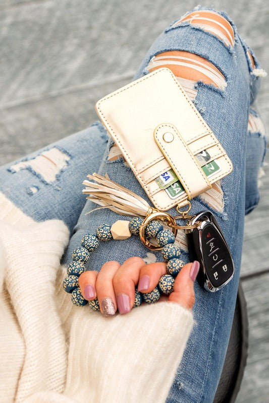 Leopard Beaded Key Ring Wallet Ring