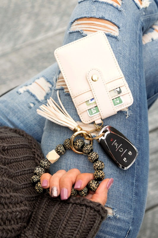 Leopard Beaded Key Ring Wallet Ring