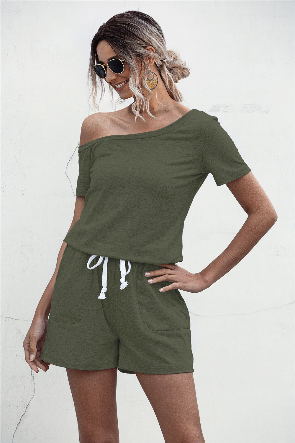 Romper One Shoulder Tie Waist