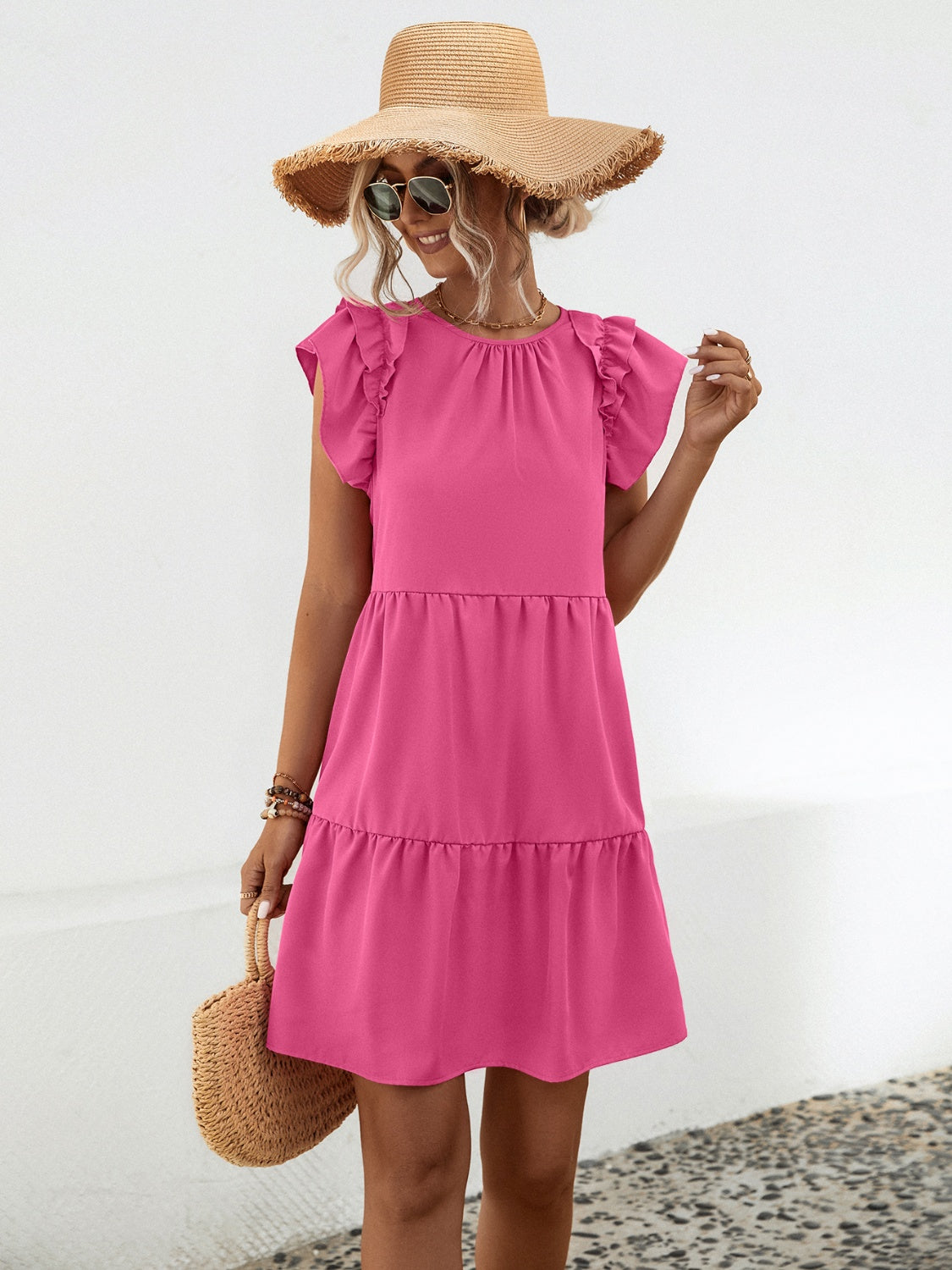 Ruffled Cap Sleeve Mini Dress