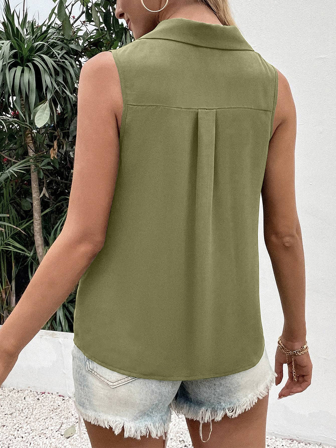 Full Size Johnny Collar Button Up Tank Variety Of Colors