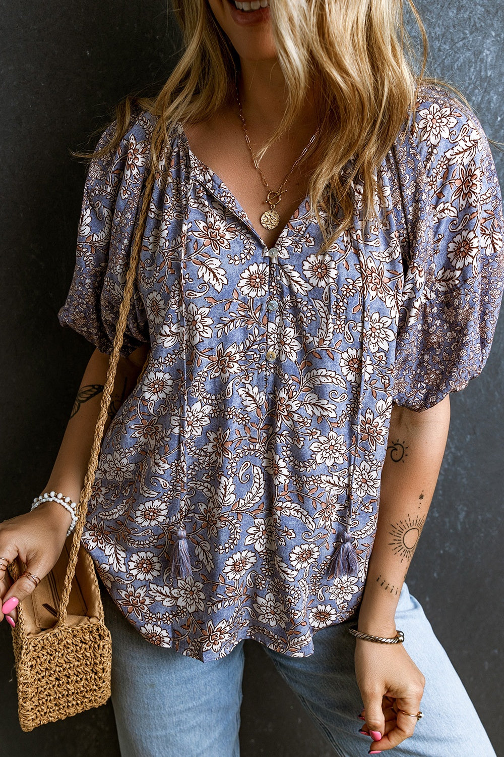 Periwinkle Petal Tie-Neck Blouse