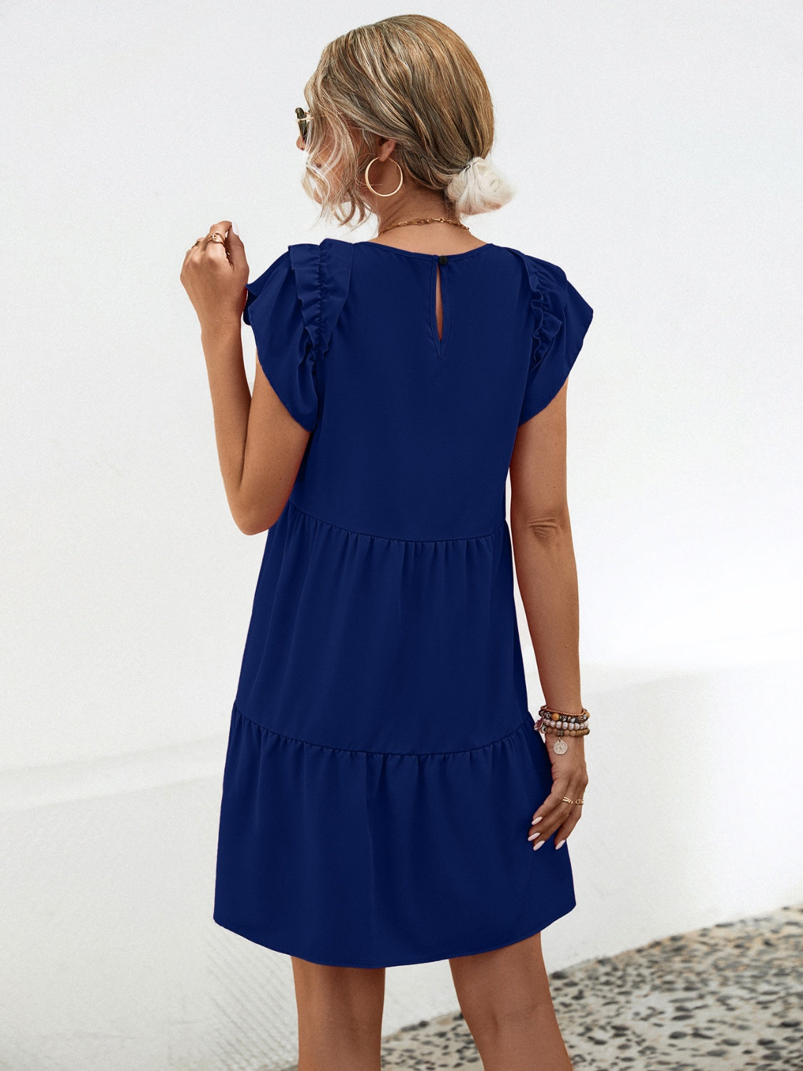 Ruffled Cap Sleeve Mini Dress