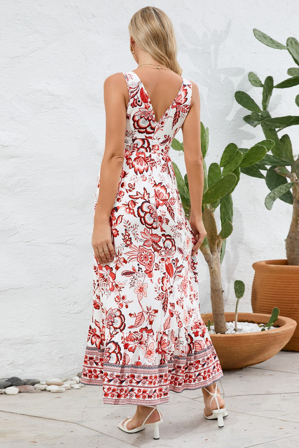 Flora Print V-Neck & Back Wide Strap Dress