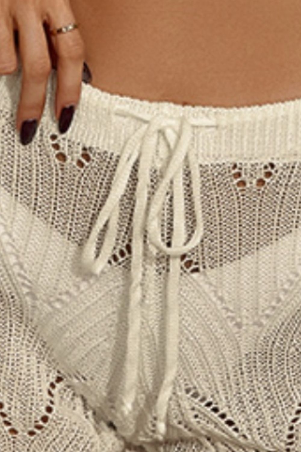 Knitted Drawstring Small Hole Design Swimsuit Cover-Up Short