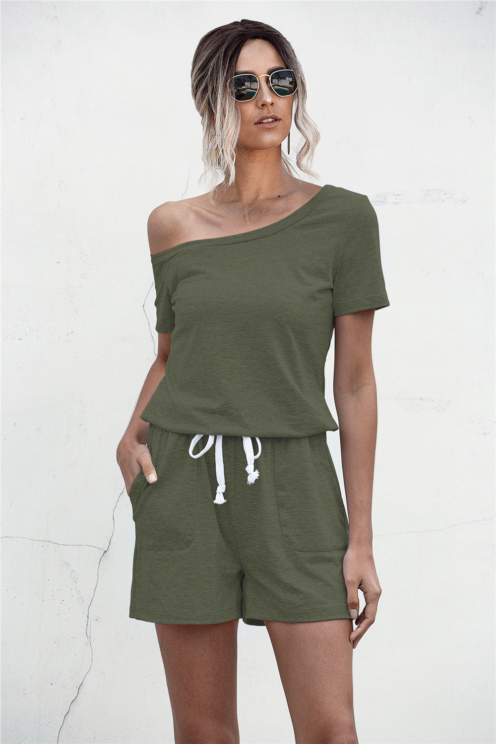 Romper One Shoulder Tie Waist