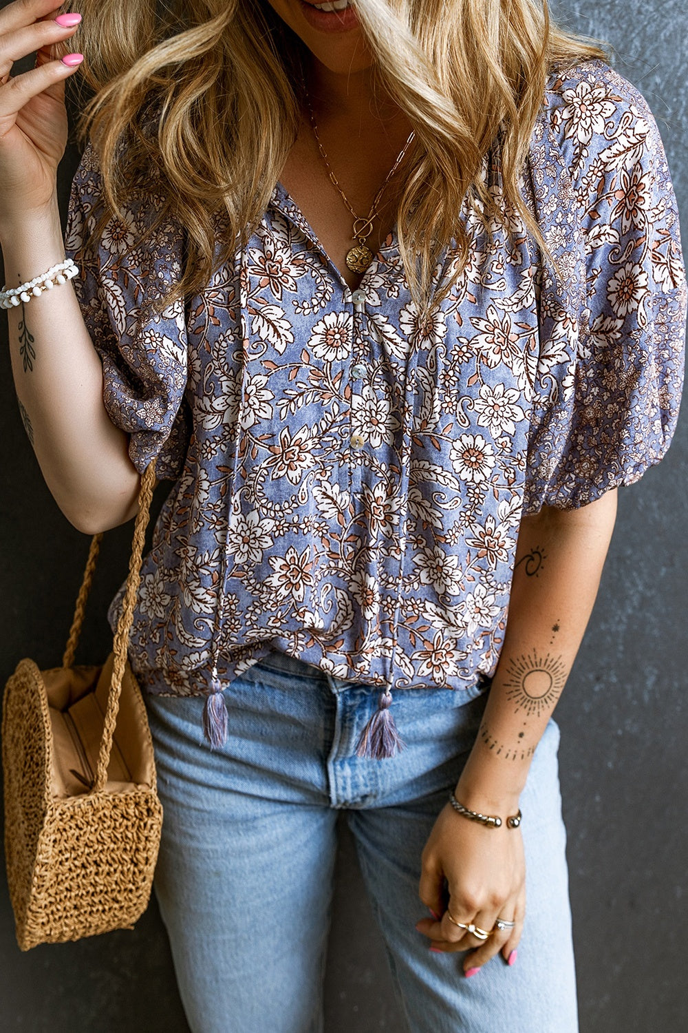Periwinkle Petal Tie-Neck Blouse