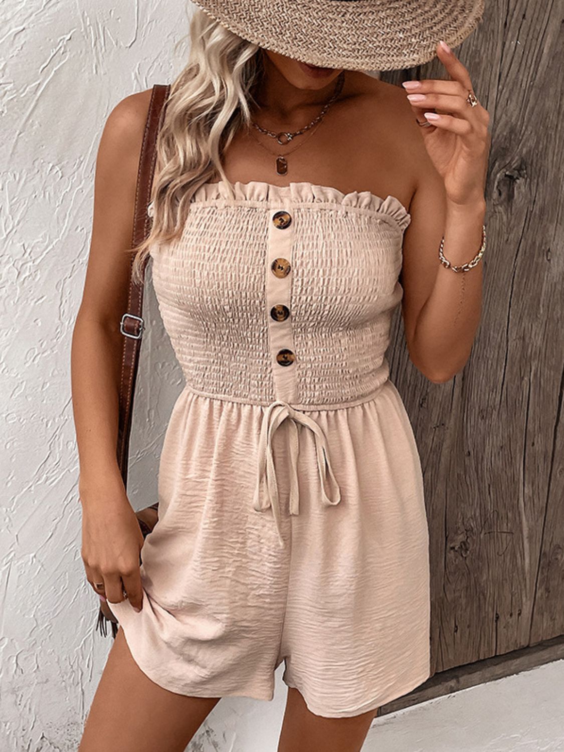 Strapless Romper With Button Details