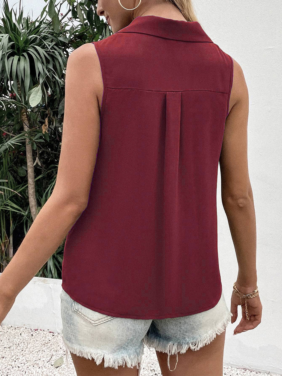 Full Size Johnny Collar Button Up Tank Variety Of Colors