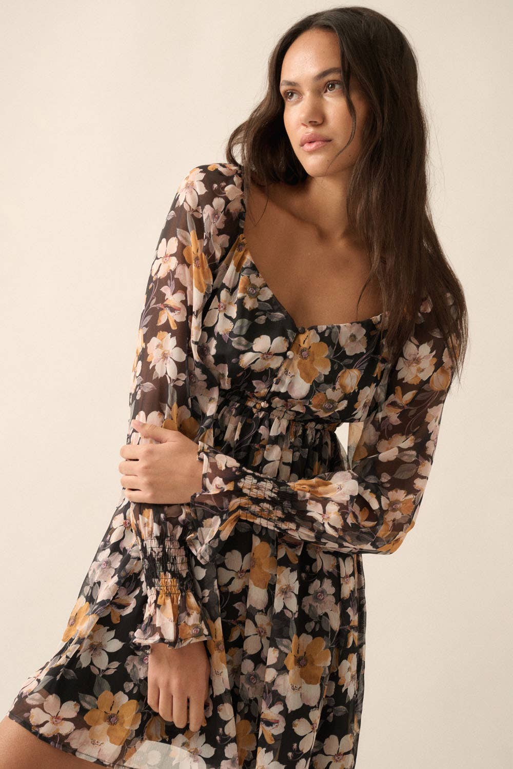 Midnight Bloom Sweetheart Mini Dress