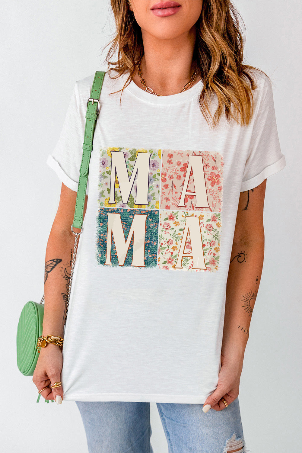 MAMA Graphic Tee Round Neck Short Sleeve T-Shirt Box Letters