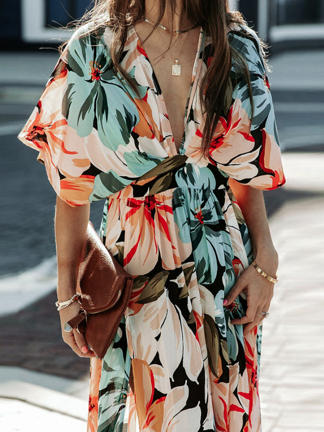 Exotic Bloom Slit Maxi Dress