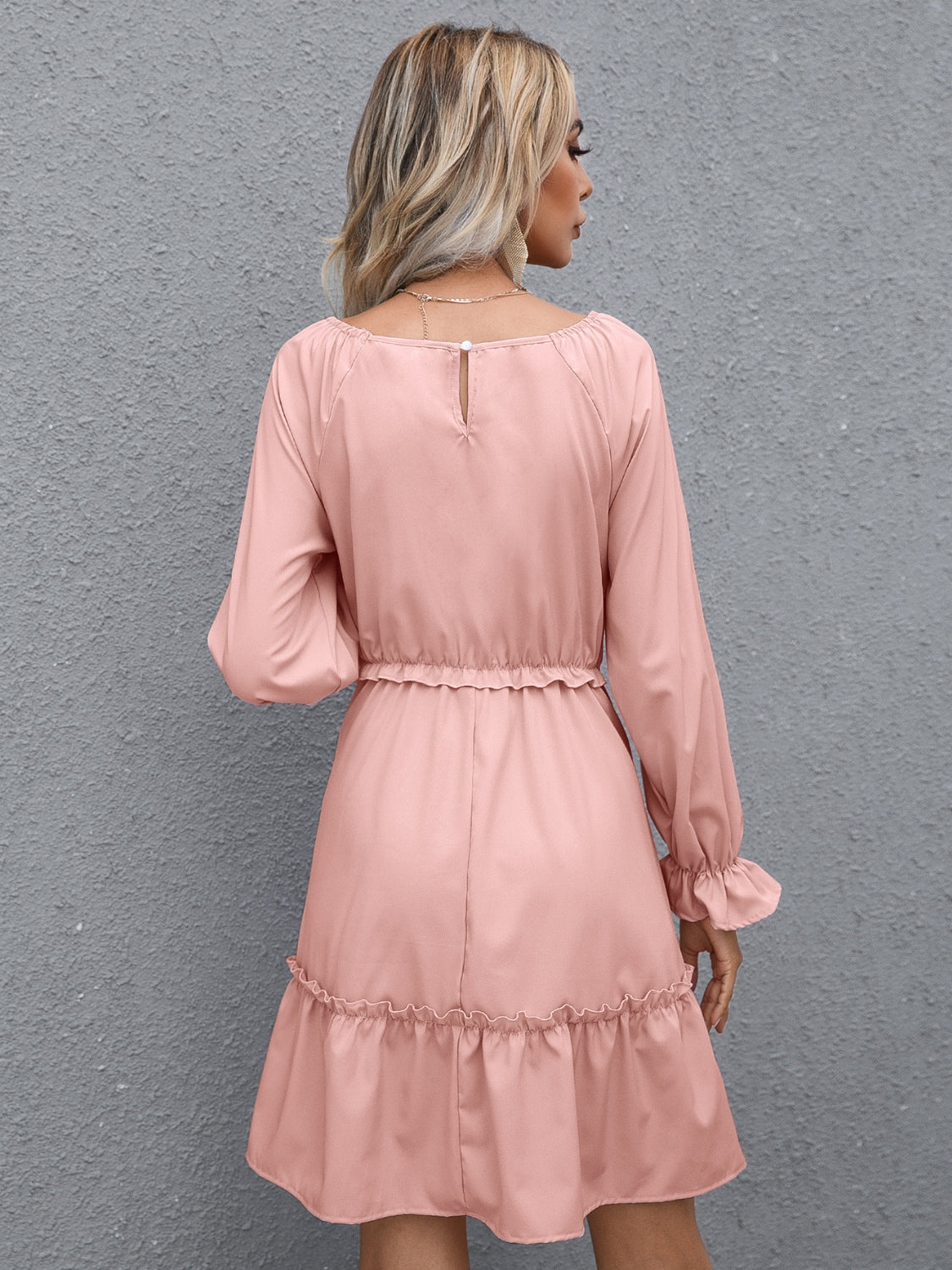 Flounce Sleeve Ruffle Detail Mini Dress