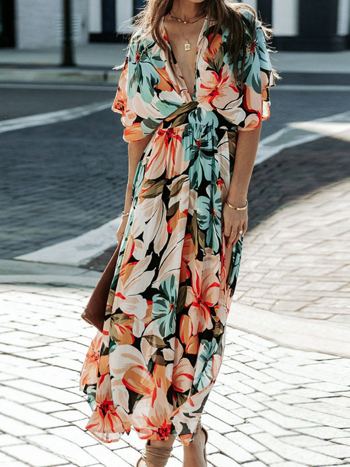 Exotic Bloom Slit Maxi Dress