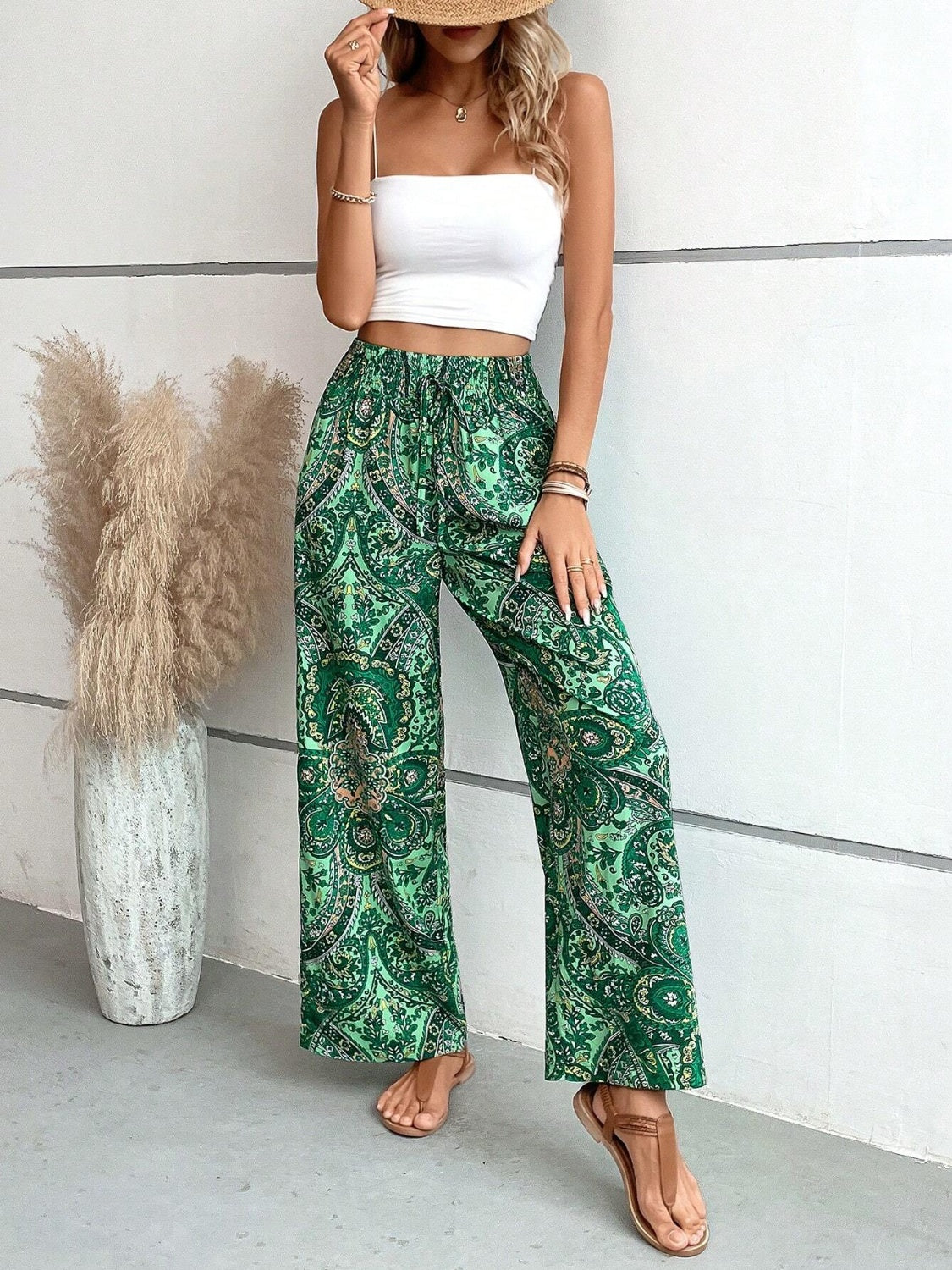 Pasley Print Wide Leg Pants In A Variety Of Colors