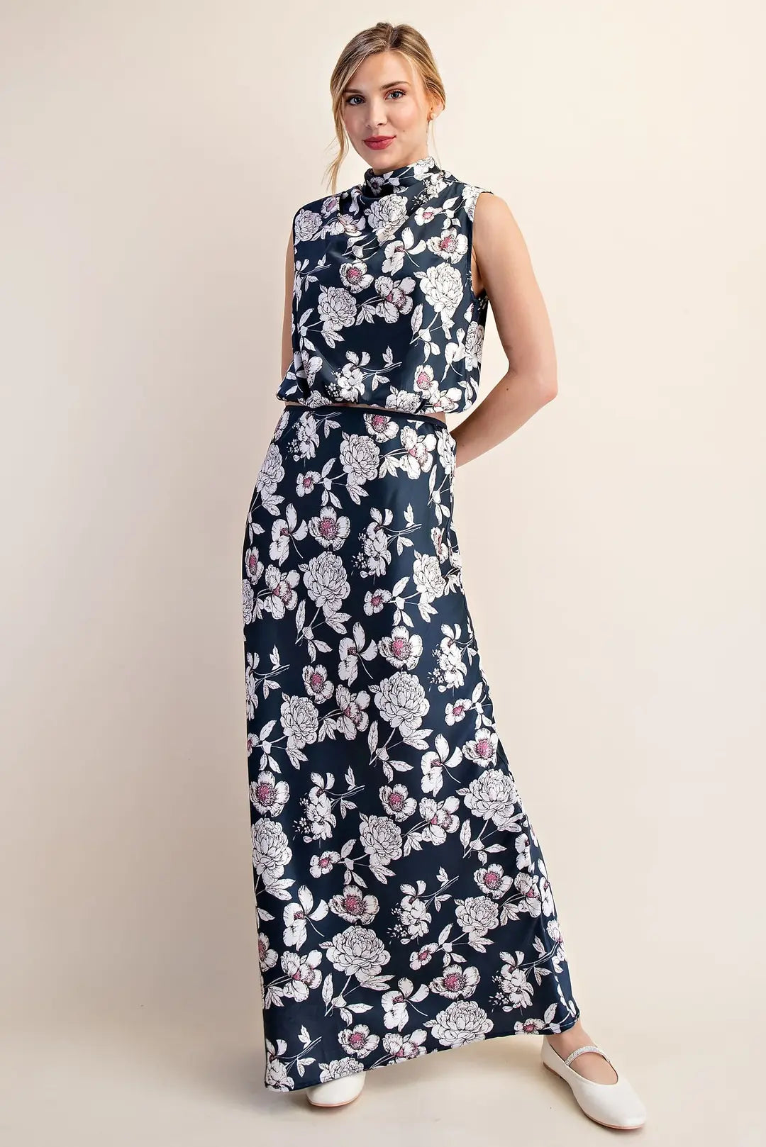 Midnight Bloom Satin Set