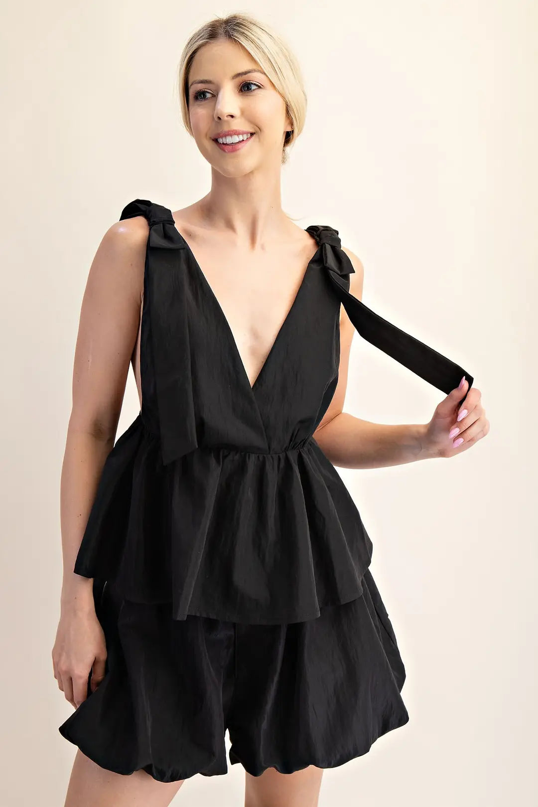 Bow Belle Tiered Top – Black