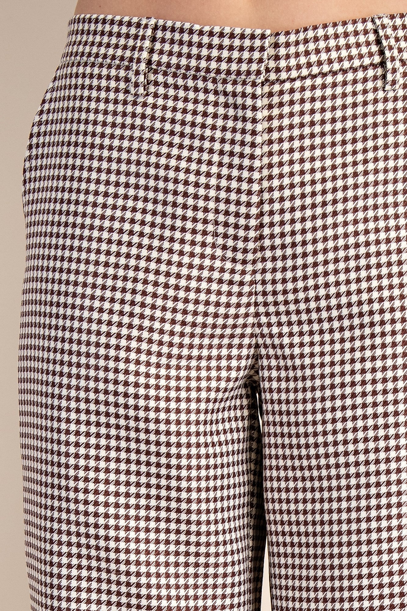 Brown Houndstooth Two-Piece Set – Sleeveless Top & Wide Leg Pants