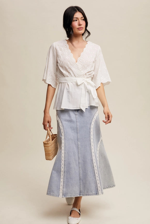 Ivory Eyelet Wrap Blouse