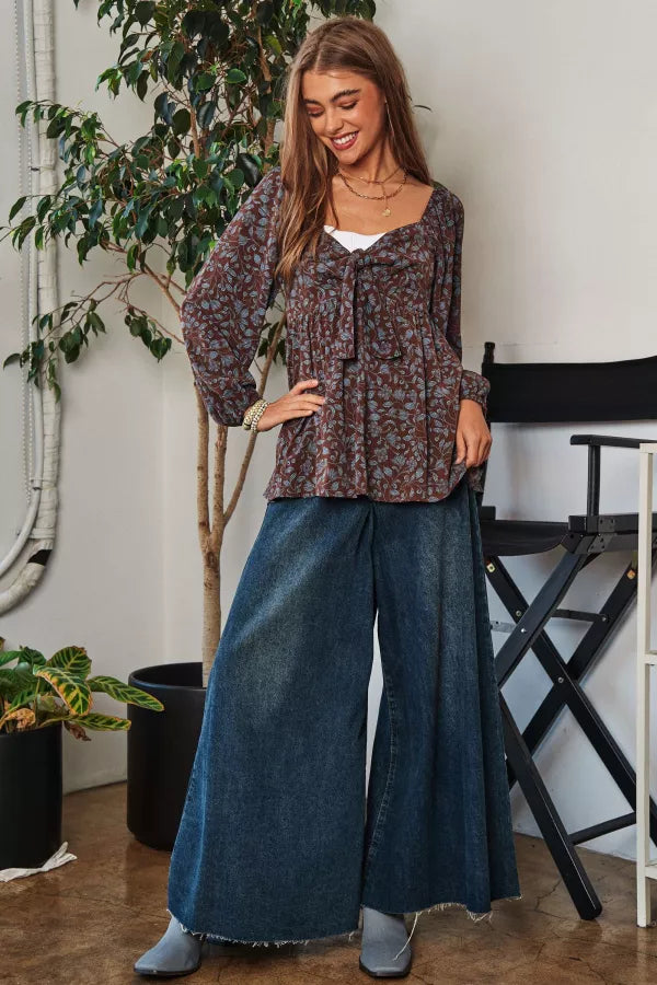 Cocoa Bloom Tie-Front Blouse