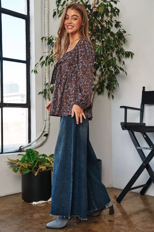 Cocoa Bloom Tie-Front Blouse
