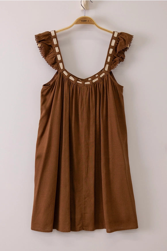 Mocha Meadow Ruffle Mini Dress