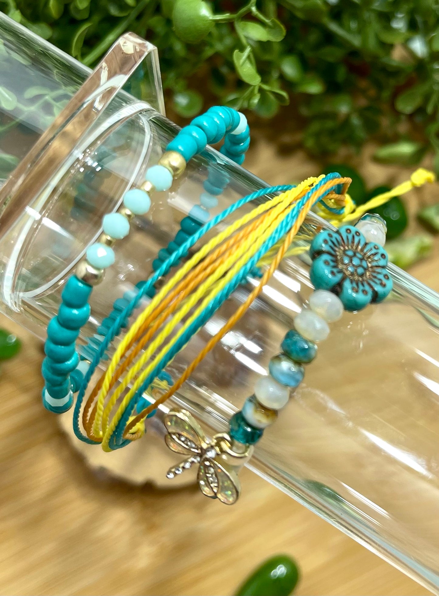 Hawaiian Blue Beaded Bracelets Set of 3