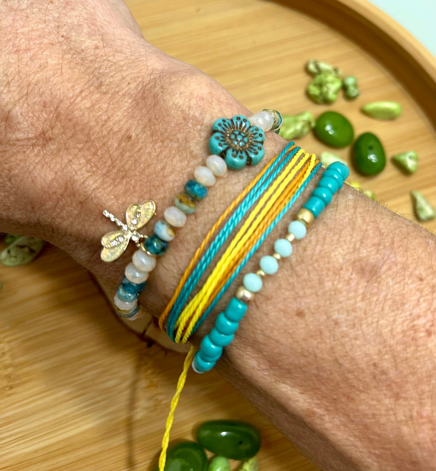 Hawaiian Blue Beaded Bracelets Set of 3