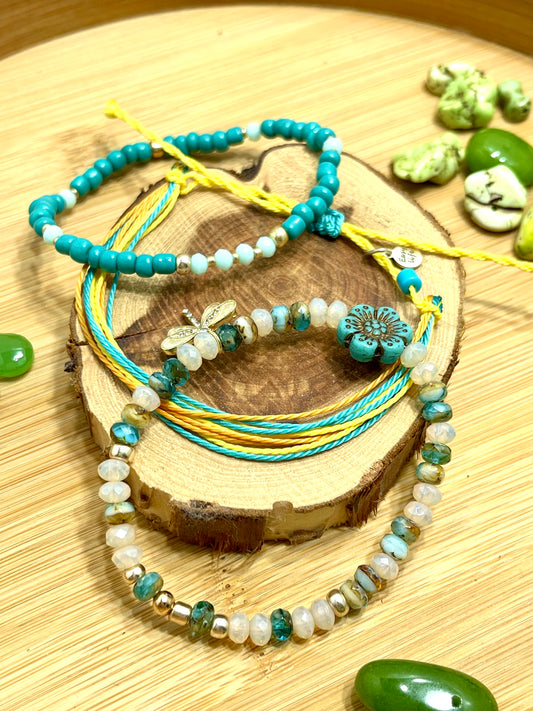 Hawaiian Blue Beaded Bracelets Set of 3