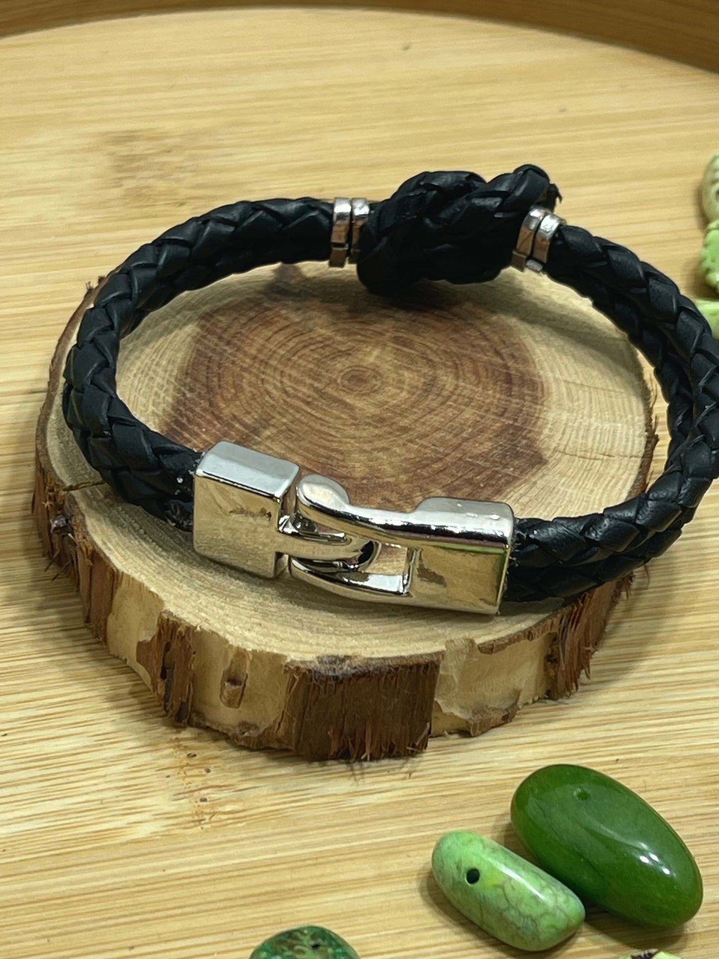 Midnight Knot Men's Bracelet Black Leather Knotted Men's Bracelet