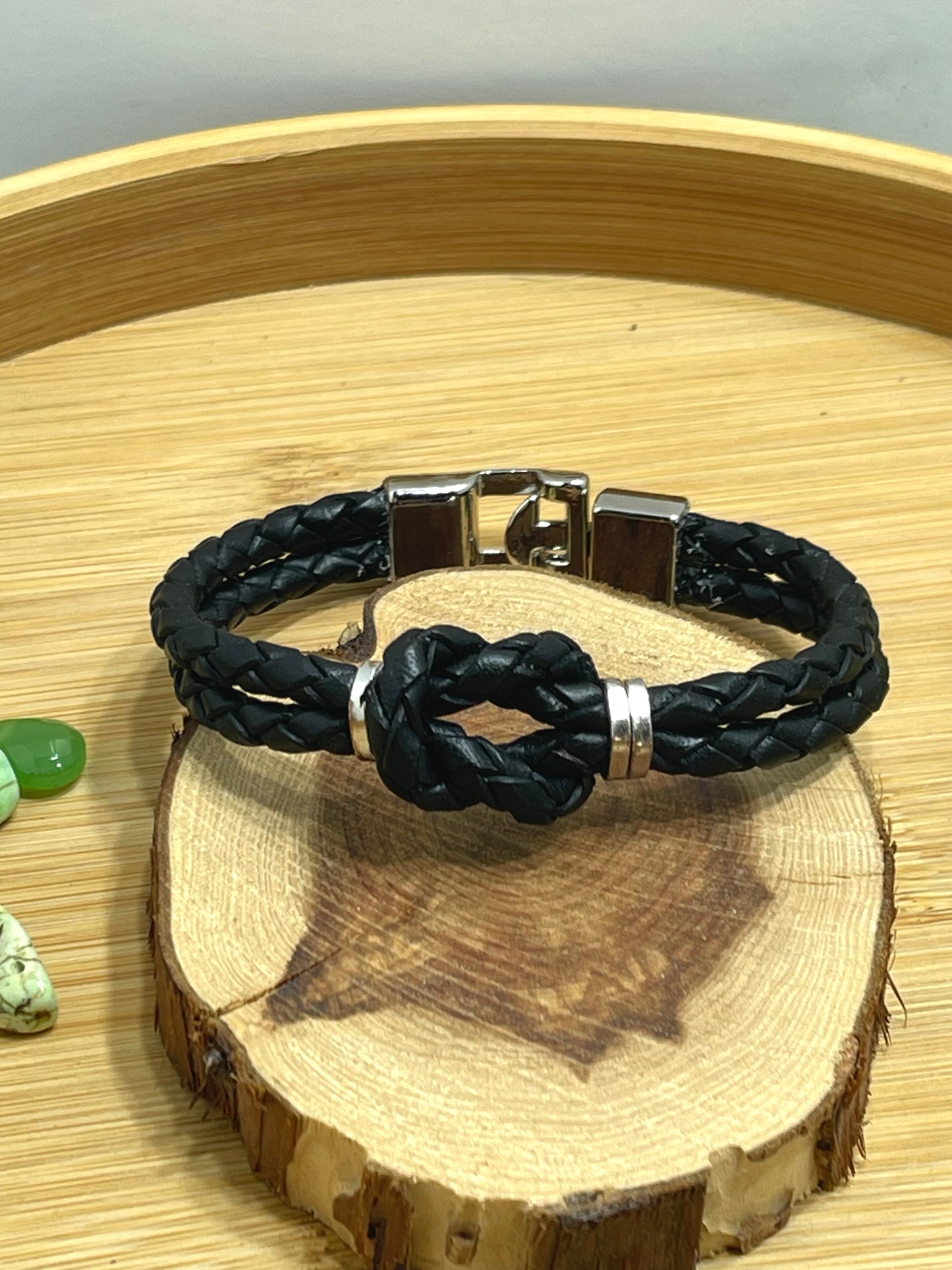 Midnight Knot Men's Bracelet Black Leather Knotted Men's Bracelet