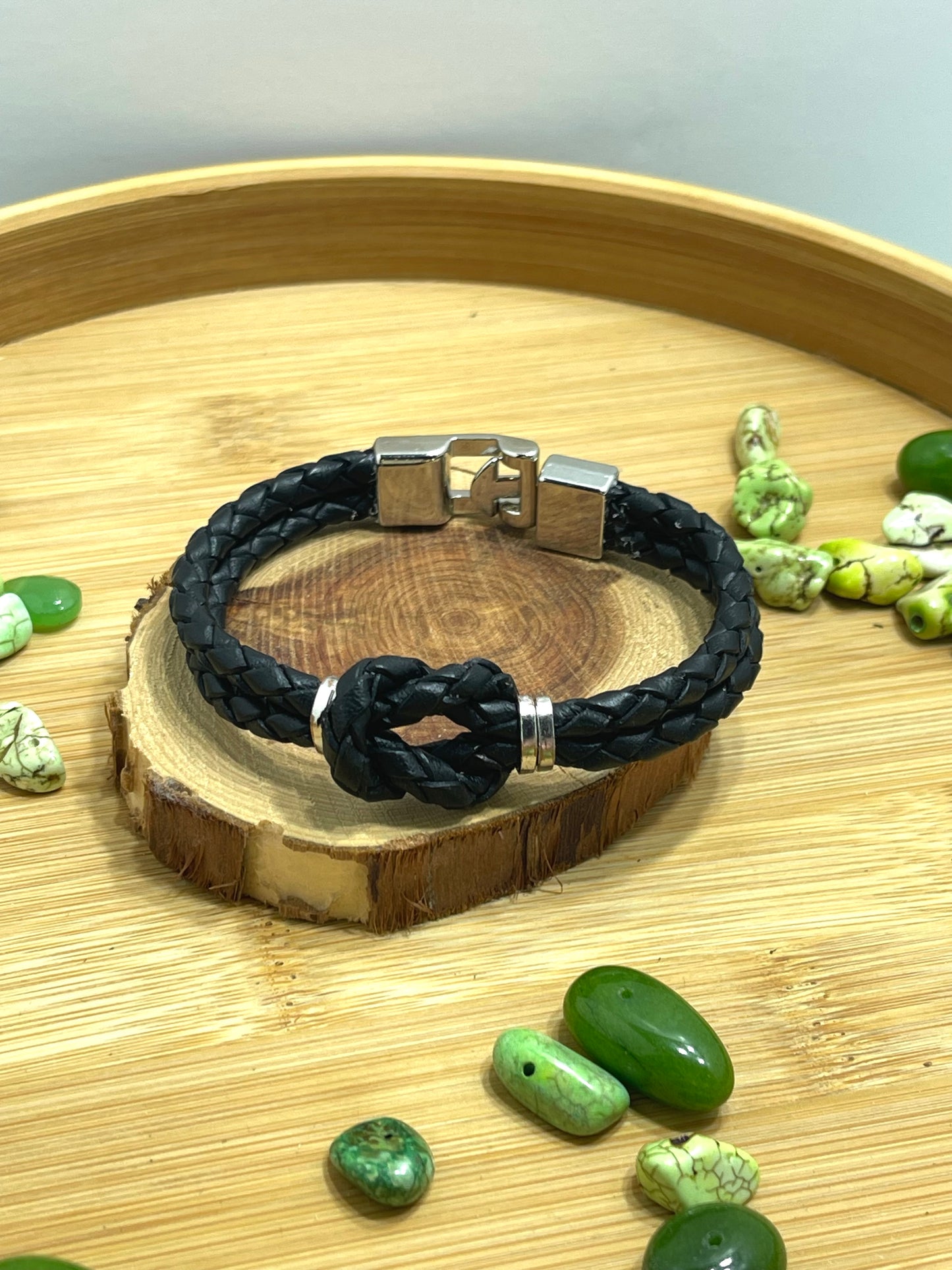 Midnight Knot Men's Bracelet Black Leather Knotted Men's Bracelet