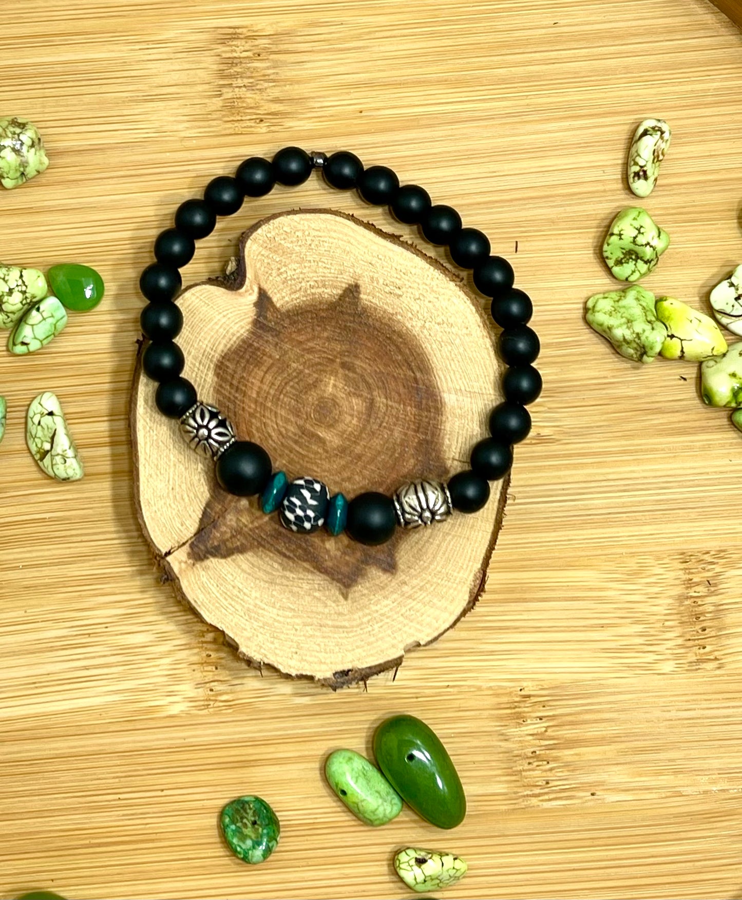 Midnight Skyline Mens Bracelet Matte Black Beaded Adjustable