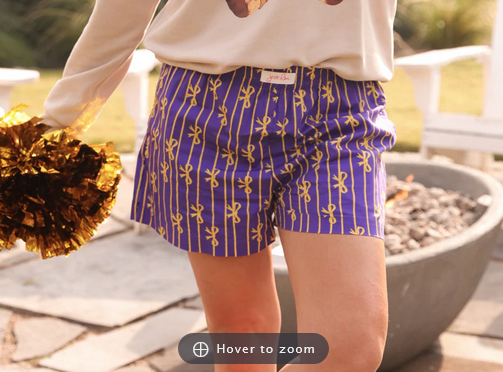 Gameday Bow Strip Shorts - Purple & Gold