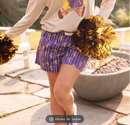 Gameday Bow Strip Shorts - Purple & Gold
