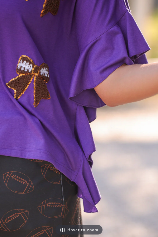Gameday Glam Tee - Purple Sequin Football Bows