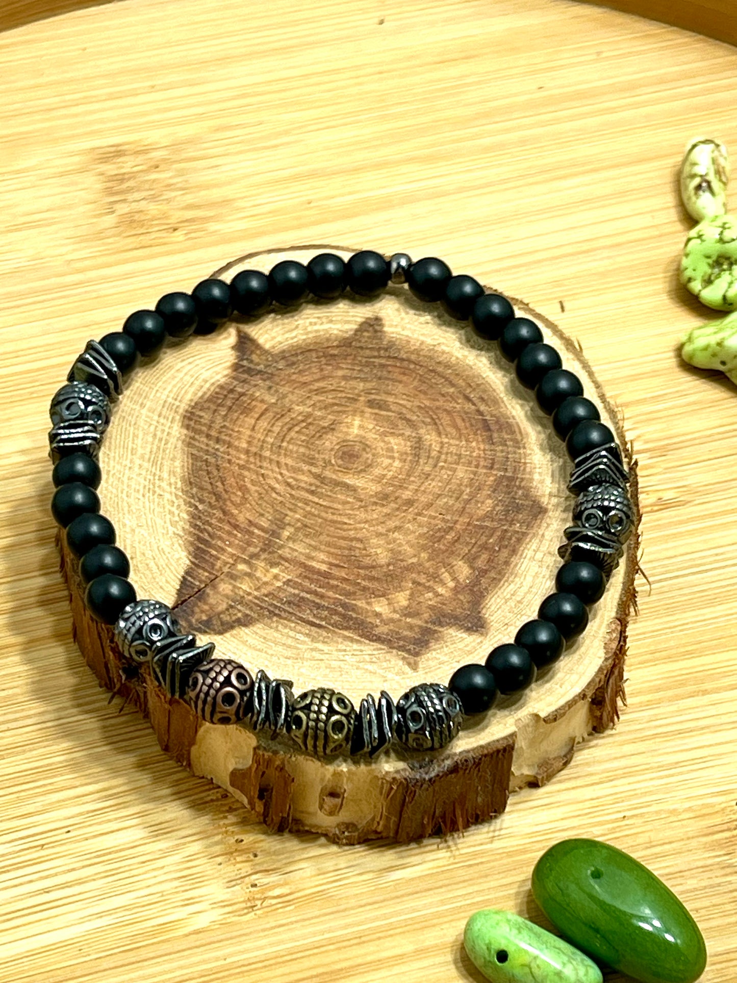 Urban Luxe Men's Bracelet Matte Black Metal Spacers Stretchable