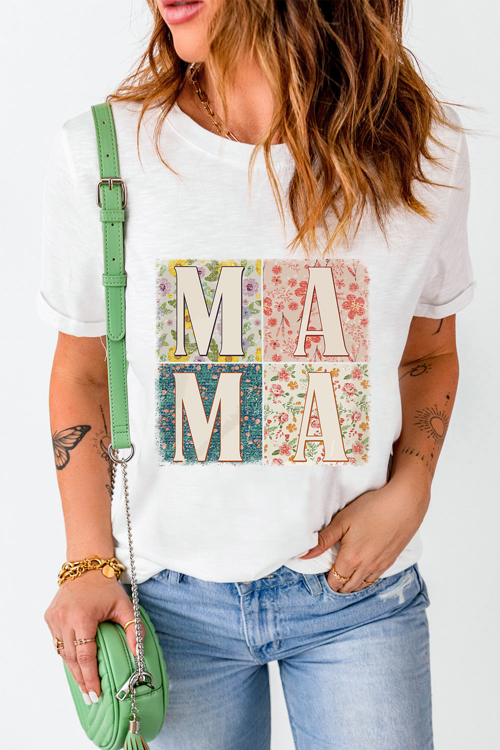 MAMA Graphic Tee Round Neck Short Sleeve T-Shirt Box Letters