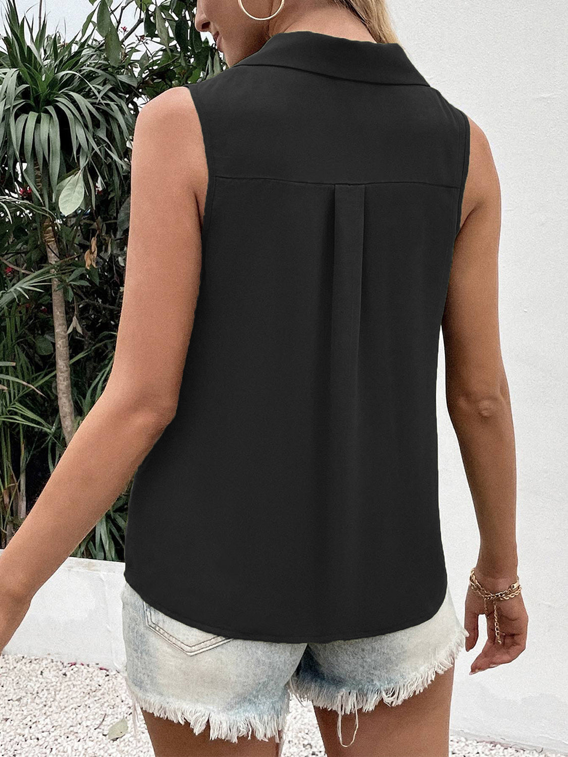 Full Size Johnny Collar Button Up Tank Variety Of Colors