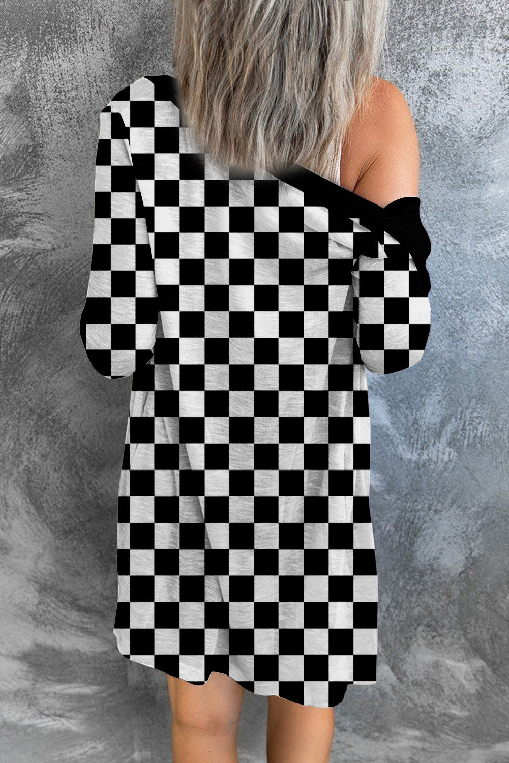 Black & White Checkered Button Up Long Sleeve Cardigan