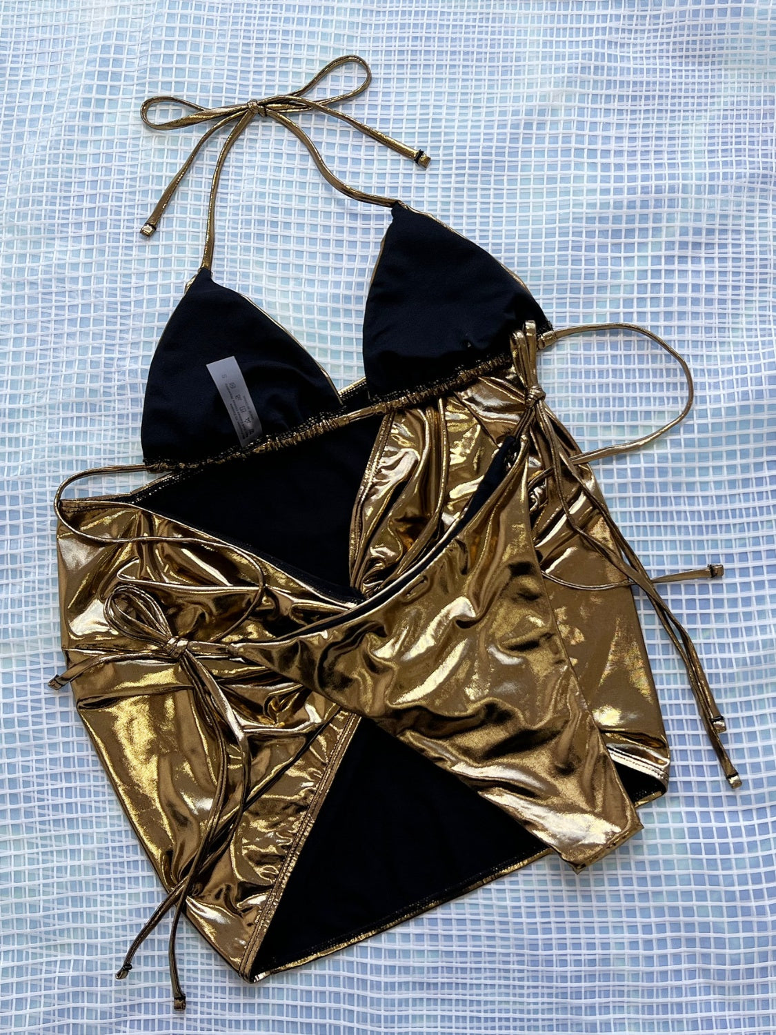 Tied Halter Neck Three-Piece Bikini Set Dark Gold