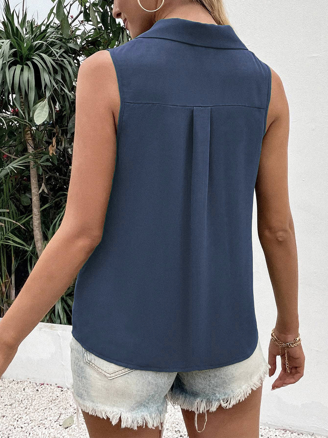 Full Size Johnny Collar Button Up Tank Variety Of Colors