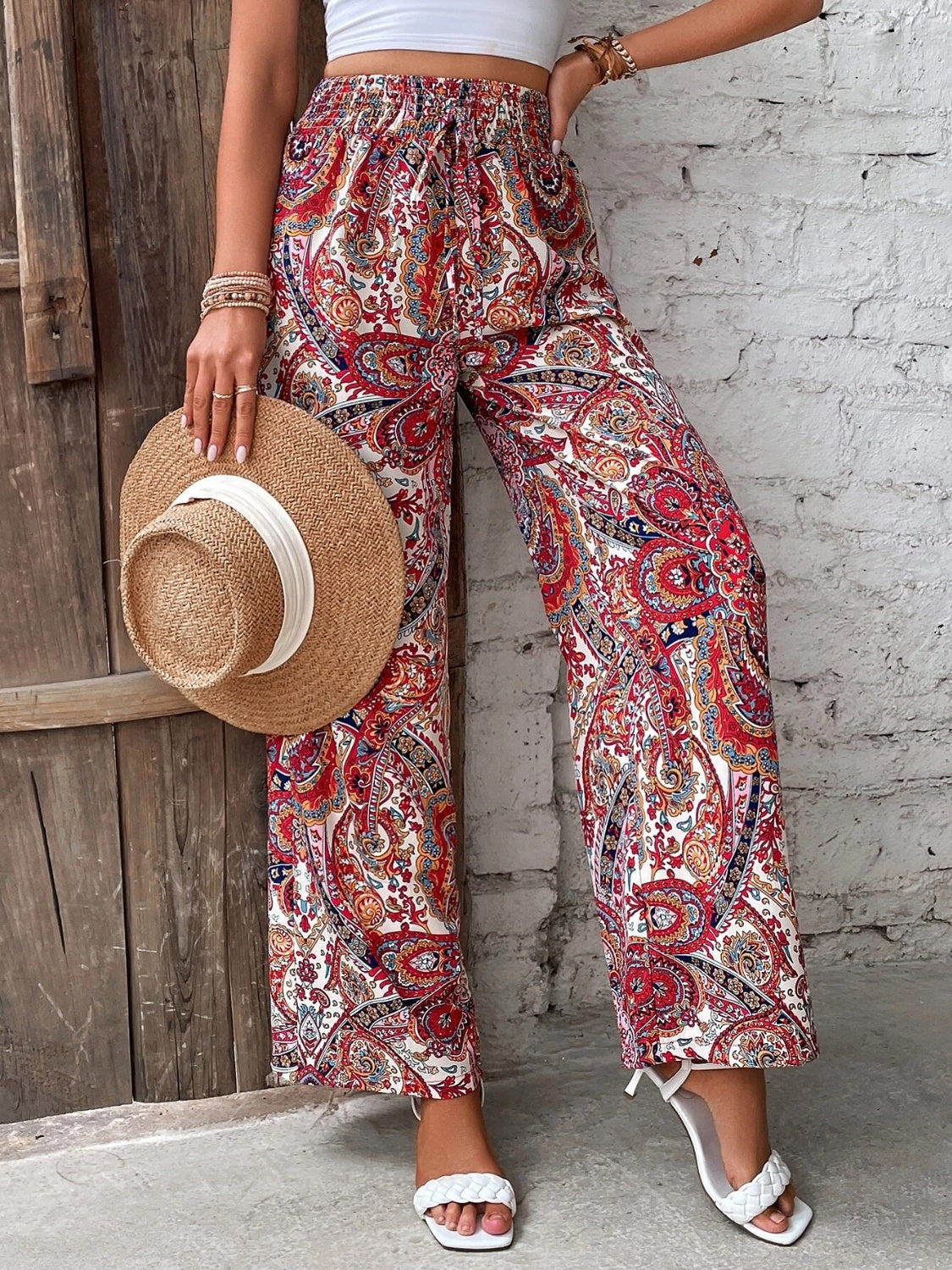 Pasley Print Wide Leg Pants In A Variety Of Colors