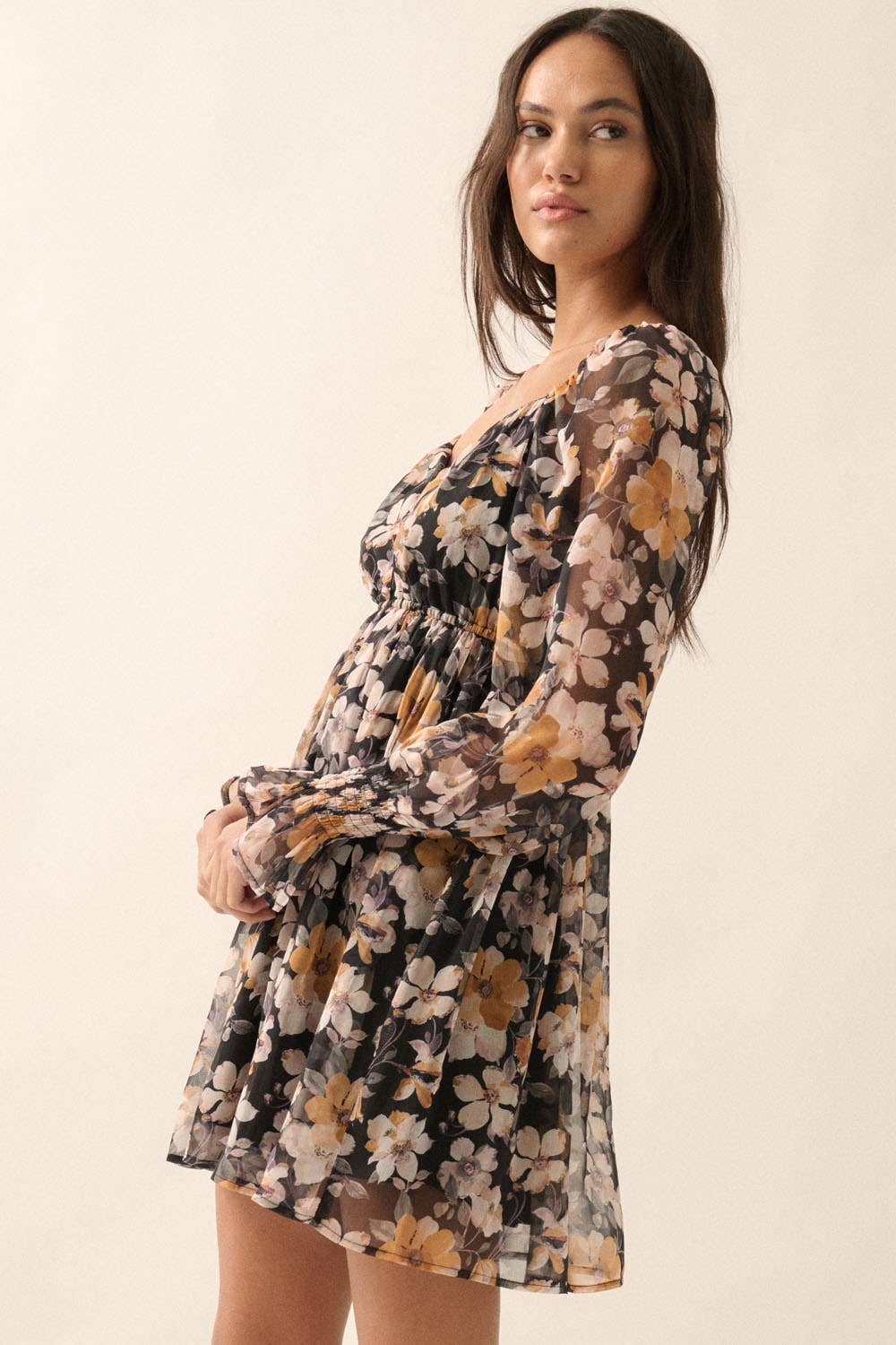 Midnight Bloom Sweetheart Mini Dress