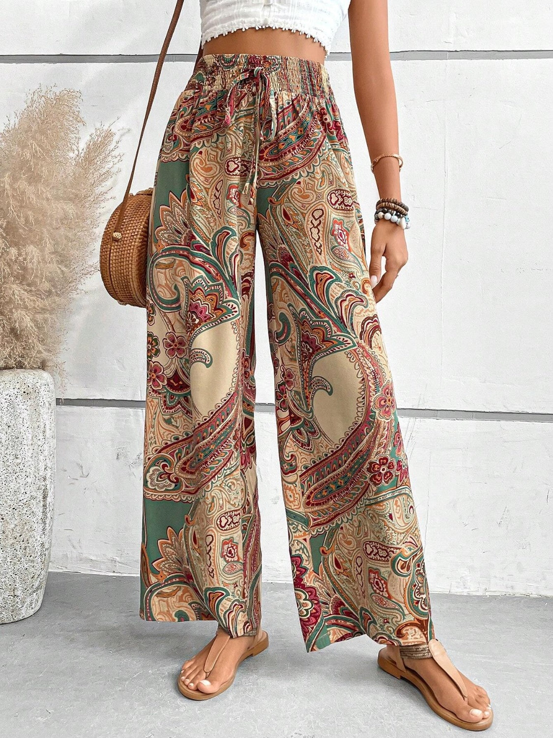 Pasley Print Wide Leg Pants In A Variety Of Colors
